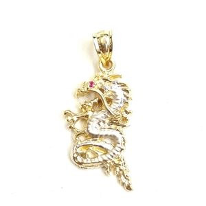 14k two tone gold dragon pendant
